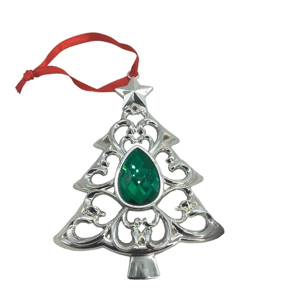 Lenox Bejeweled Green Gem‎ Silverplate Holiday Christmas Tree Ornament 4.5 Inch